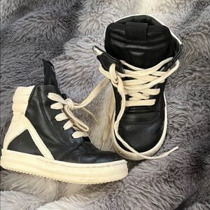 Rick Owens Black High-Top Sneakers with Cream Soles